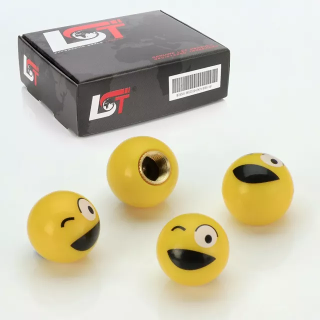 4x Ventilkappen Aluminium Reifen Ventil Emoji Smiley Zwinkern Gelb für OPEL