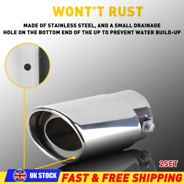 Car Rear Dual Exhaust Pipe Tail Muffler Silver Tip Tail Pipe 1.5"-2.4" inch 2SET