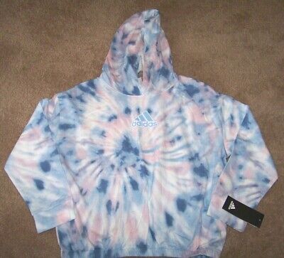 NWT Adidas FT AOP Hooded Pullover Girl's M 10 12 ~ Tie Dye Blue Pink White ~