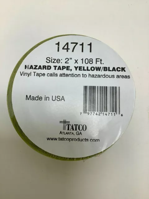 TATCO Hazard Tape Yellow/Black, Vinyl Tape, 2 In. x 108 Ft., FREE SHIPPING