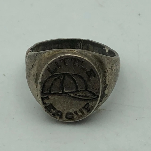 Rare Vintage Antique Sterling Silver Little League Ring Size 3-1/2 Cap Logo  S6