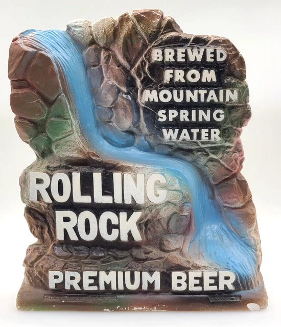 Vintage Chalkware Sign Rolling Rock Premium Beer Brewing Mountain Spring