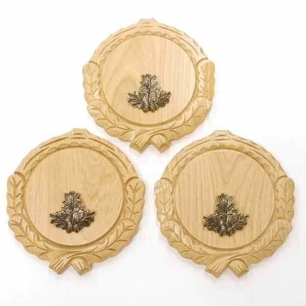 3 Pieza Keilerschilder Tallado Roble Claro Af 14cm Con 3x Hoja de Roble Portada
