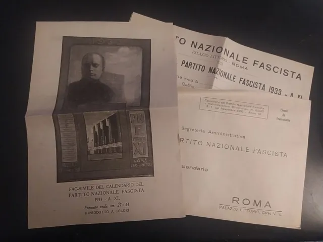 Fascismo Pnf Ufficio Calendario Fac Simile Prenotazione Calendario Musolini 1933