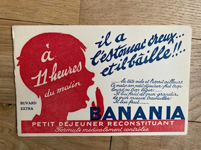 Buvard Garçon ROUGE il a l'estomac creux BANANIA TTB circa 1960