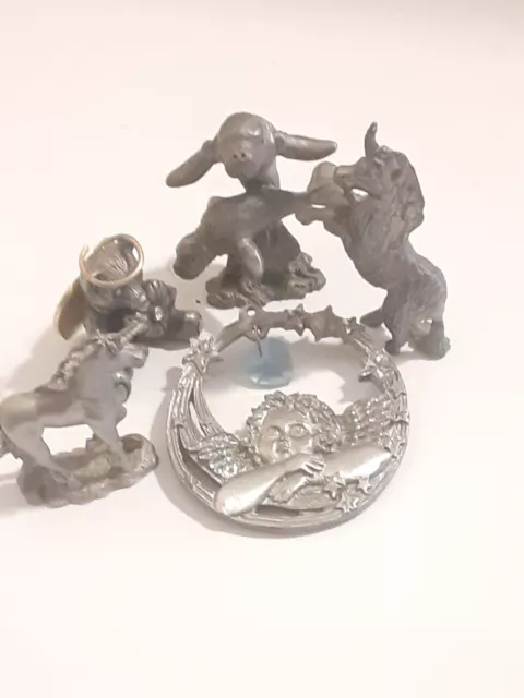 Vintage Pewter Figurine Lot Cherubs Unicorns and Manatee