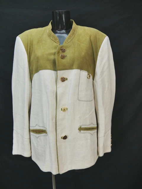 Giacca tradizionale Meindl beige con ricamo e pelle morbida pellejanker taglia 50