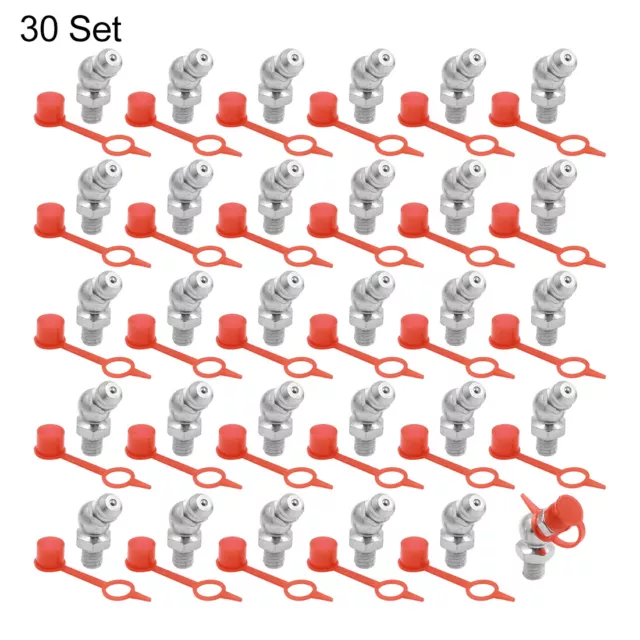 M6 Hydraulic Grease Nipple Fittings Iron Zinc 45 Degree Angled w/ Cap - 30 set