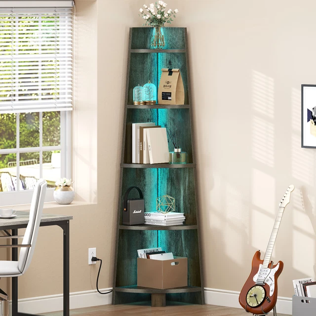 71 INCH TALL LED Corner Shelf 5 Tier Bookshelf Bookcase Ladder Plant