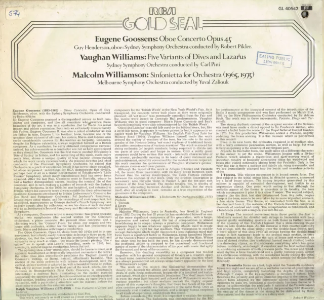 Goossens V WILLIAMS M Williamson GUY HENDERSON Carl Pini LP RCA Italien GL40542 Sehr guter Zustand 2