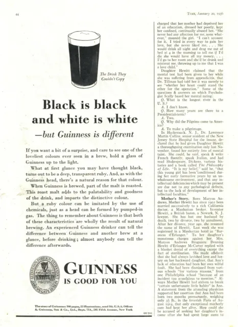 1936 Guinness Beer Ad: Black is Black & White is White