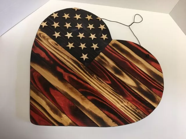 Rustic Wooden American Flag Heart, American Flag Heart Shape, Wood Flag Heart, 3