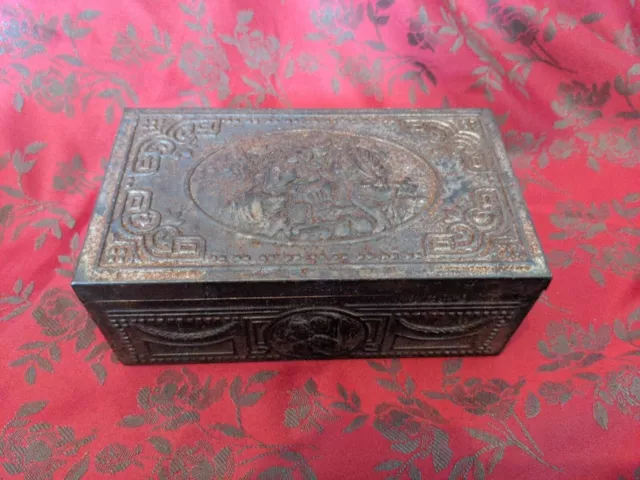 Vintage Victorian Embossed Design Tin & Wood Cigar Box
