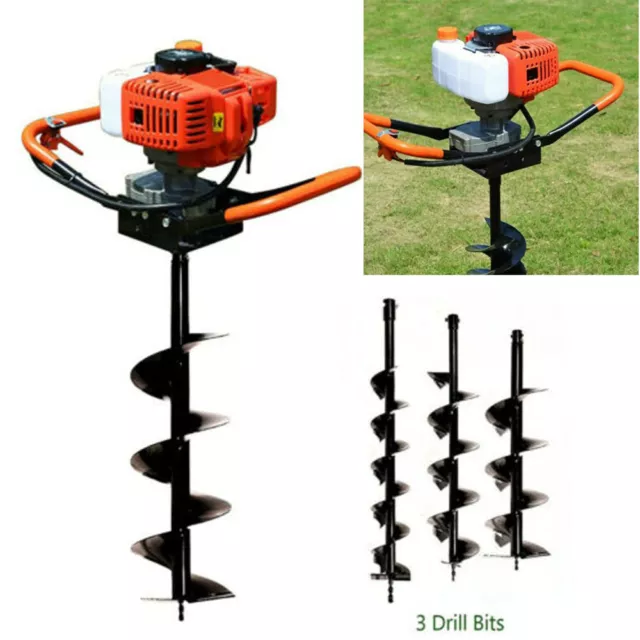 72CC/52CC Gas Powered Post Hole Digger 4" 6" 8" Bits Earth Auger Borer Ground US