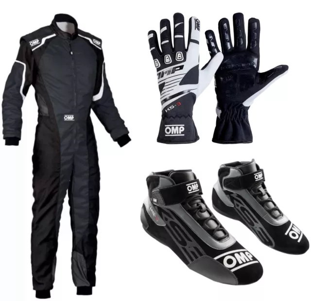 OMP Driver Set Suit Gloves Shoes Bundle for Go Karting and Rally Racing BLACK