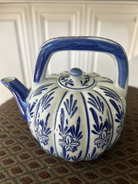 Antique Chinese Teapot Blue and White Hand Painted Kangxi Style