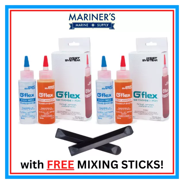 WEST SYSTEM G/Flex 650 Epoxy (2-4oz) - TWO PACK - With FREE Mixing Sticks !