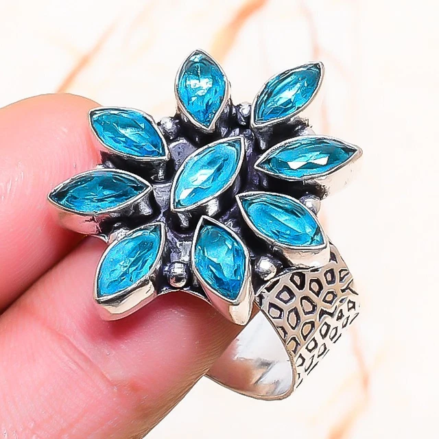 Swiss Blue Topaz Gemstone Handmade Gift Jewelry Ring Size 10.5 r613