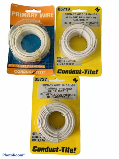 🔥Lot Of 3 • Conduct Tite • 12 14 16 Gauge  Primary Wire • Motormite • White