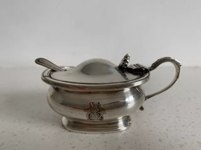 Vintage silver plated mustard pot with glass liner