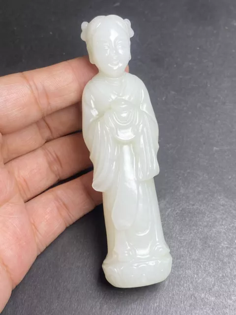 Chinese Exquisite Handmade Figure carving Hetian Jade Statue