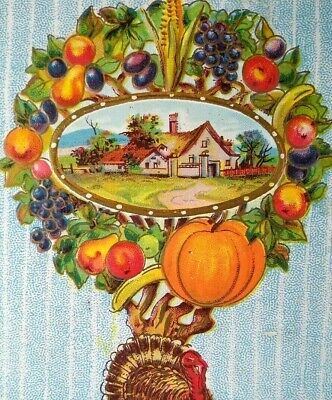 Wreath Of Fruits Vegetable Turkey Cottage Thanksgiving Holiday Postcard Embossed