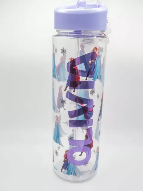 Personalised Disney Frozen Water Bottle Flip Top Straw 700ml Elsa Anna -Free P&P