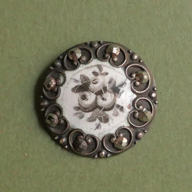 Paire De Boutons De Col émaillés XIXe - Motif Fleurs - 27 Mm - Occasion