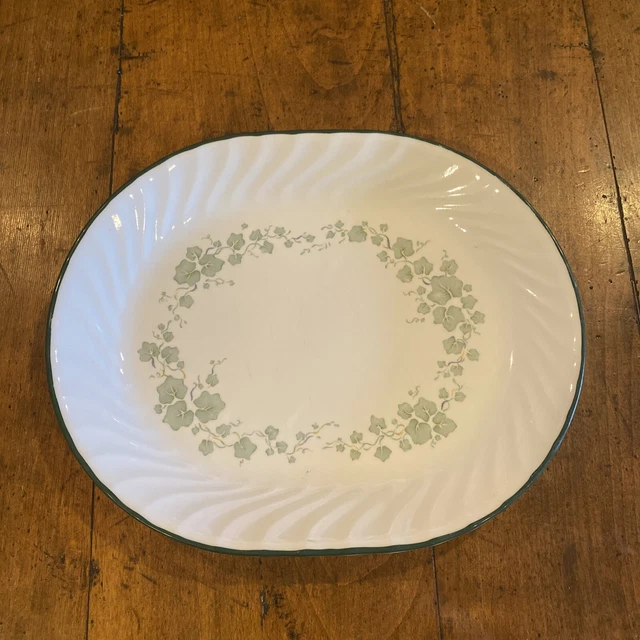 Vintage 1990's Corelle Callaway Ivy Swirl Rim Oval Serving Plate Platter  12x10"