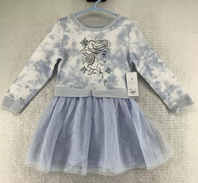 Jumping Beans Disney Girls Tie Dye Crew Neck Long Sleeve Blue Tutu Dress Size 5