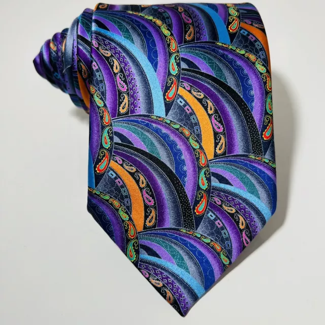 Ermenegildo Zegna Quindici #129 Vivid Multicolor Silk Luxury Tie 59x3.75” NWOT