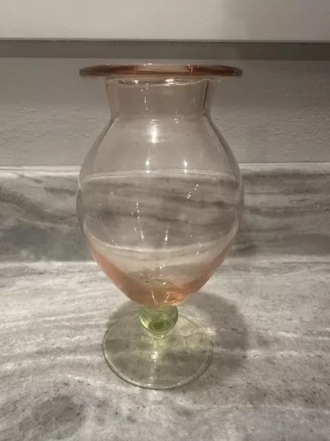 Tiffin Depression Glass Watermelon Pink & Green Glass 7" Footed Pedestal Vase