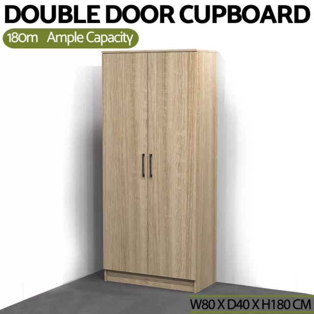 Wooden Cupboard 2 Doors Laundry Kitchen Pantry Broom Cabinet Storage Oak