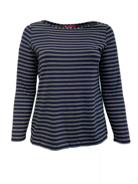 Marina Rinaldi Women's Navy Valente Striped Long Sleeve T Shirt Size M NWT