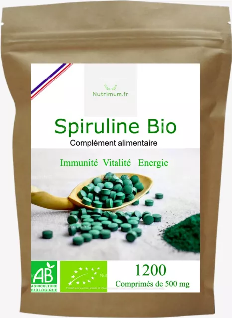 Spiruline Bio XXL - 1200 comprimés de 500mg - 100% pure - Nutrimum