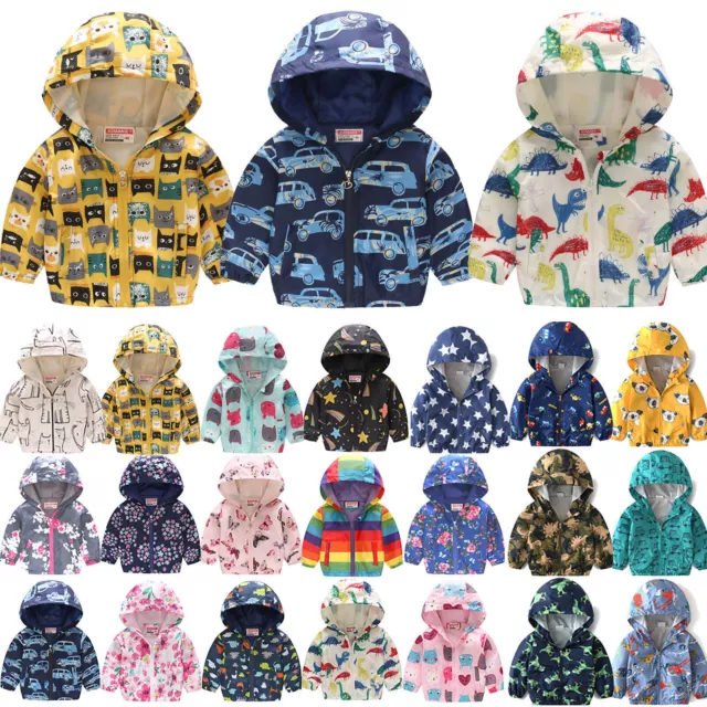 Toddler Kids Girls Boys Raincoat Hooded Rain Coat Casual Jacket Outwear Tops