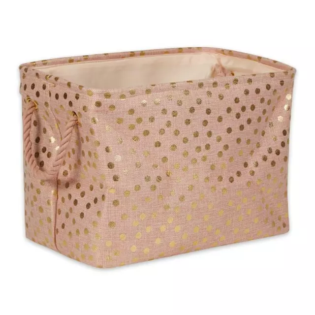 Polyester Bin  Dots Gold-Millennial Pink Rectangle Medium 16x10x12