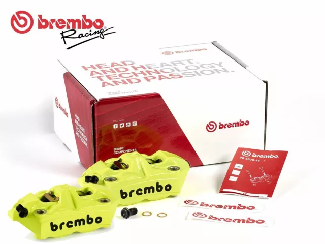 Kit Coppia Pinze Freno Radiali Brembo Racing M4 Monoblocco 100Mm Giallo Fluo