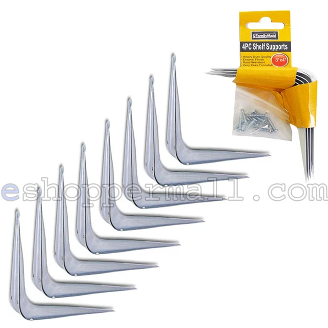 8 Pc White Enamel Shelf Brackets - Angled Shelving Support Arms - 3" x 4" 3x4 BN