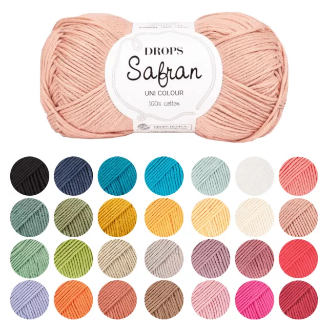 DROPS Safran Yarn 4Ply 100% Egyptian Cotton Knitting Crochet 160m 50g 22 Colours