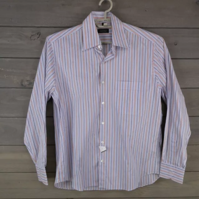 Barneys New York Shirt Mens Small Blue Cotton Striped Cotton Button Up Casual