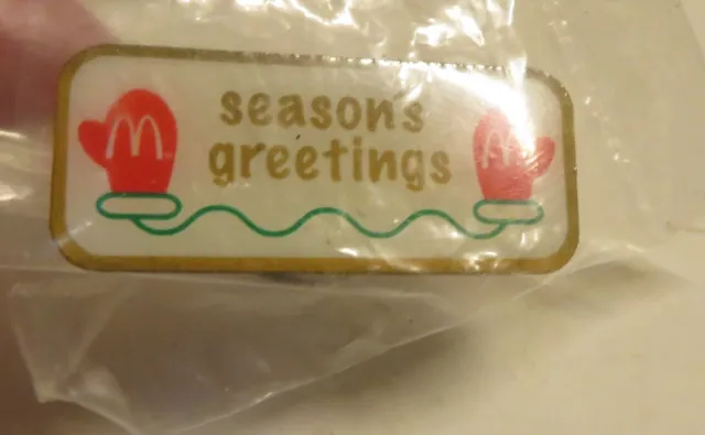 Vintage MCDONALD'S Season's Greetings Mittens Lapel Pin 1" Wide New Old Stock