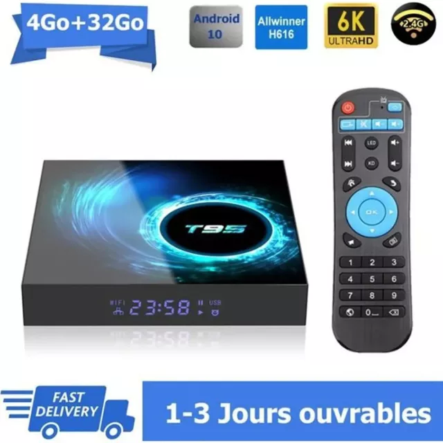 Android tv box tv android 10 T95 Smart TV BOX Wifi BT 4G 32Go H616 6K Netflix Go