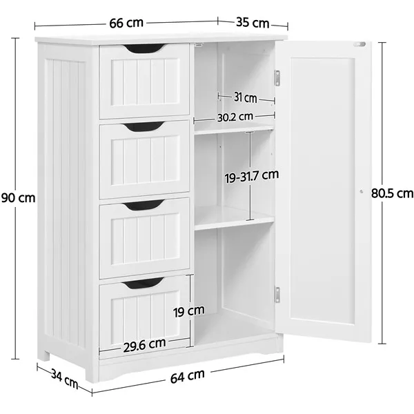 Armario de Baño Columna Mueble Baño Auxiliar Armario de Almacenamiento Cajonera 2