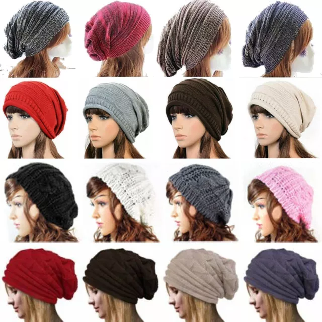 Womens Casual Slouchy Baggy Beanie Hat Warm Winter Crochet Knitted Ski Skull Cap