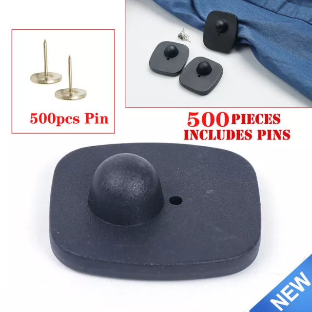 500pcs Hard Tags w/Pins EAS 8.2 MHz Mini Clothing Security Anti Theft Black Set