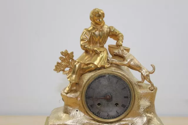 Kaminuhr Figurenuhr Feuervergoldet Bronze Messing