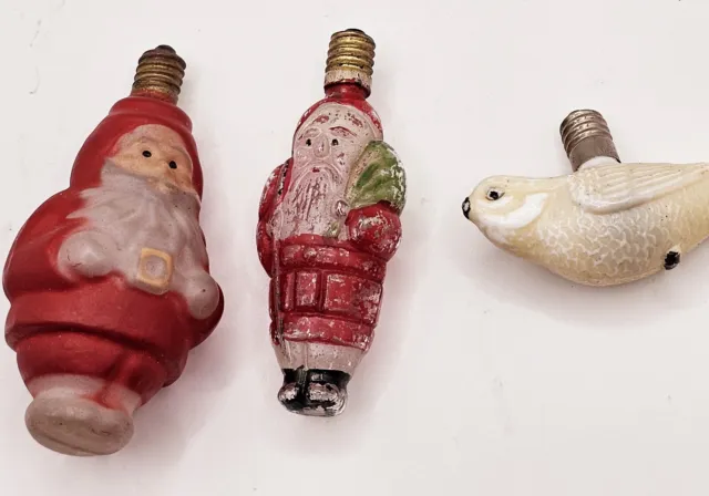 Figural Christmas Light Bulbs Antique Christmas Santa WORKING 3 Bulbs