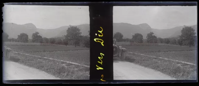 Montagne Voiture ancienne Photo Stereo NEGATIF Plaque de verre VR11y 