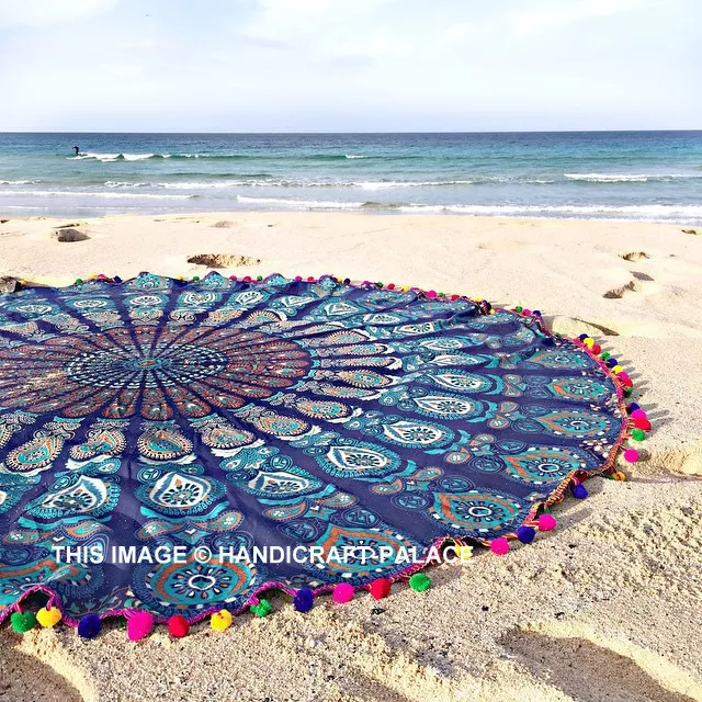 72" Peacock Mandala Round Tapestry Throw Hippie Beach Blanket Gypsy Yoga Mat Art